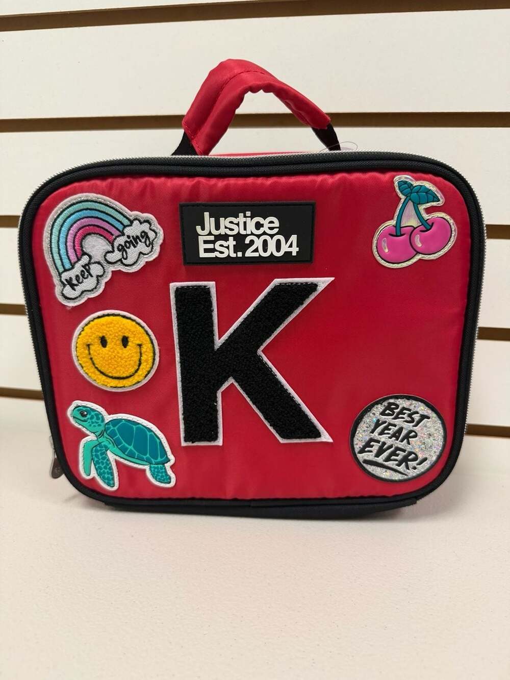 Justice Red Initial K Patch Lunch Box Tote Bag NWT